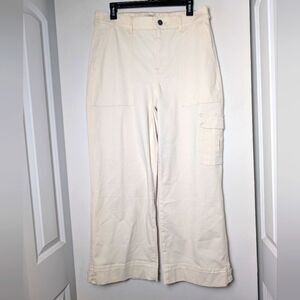 Upwest Wide Leg Pants Cargo Utility Carpenter Plant Fiber Speckled White Sz L